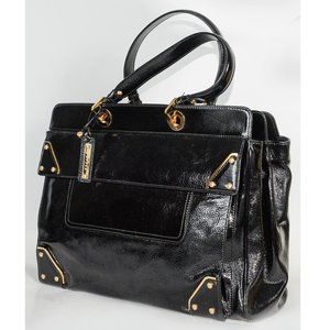 Escada Black Leather Women Satchel w/ Gold Trim.